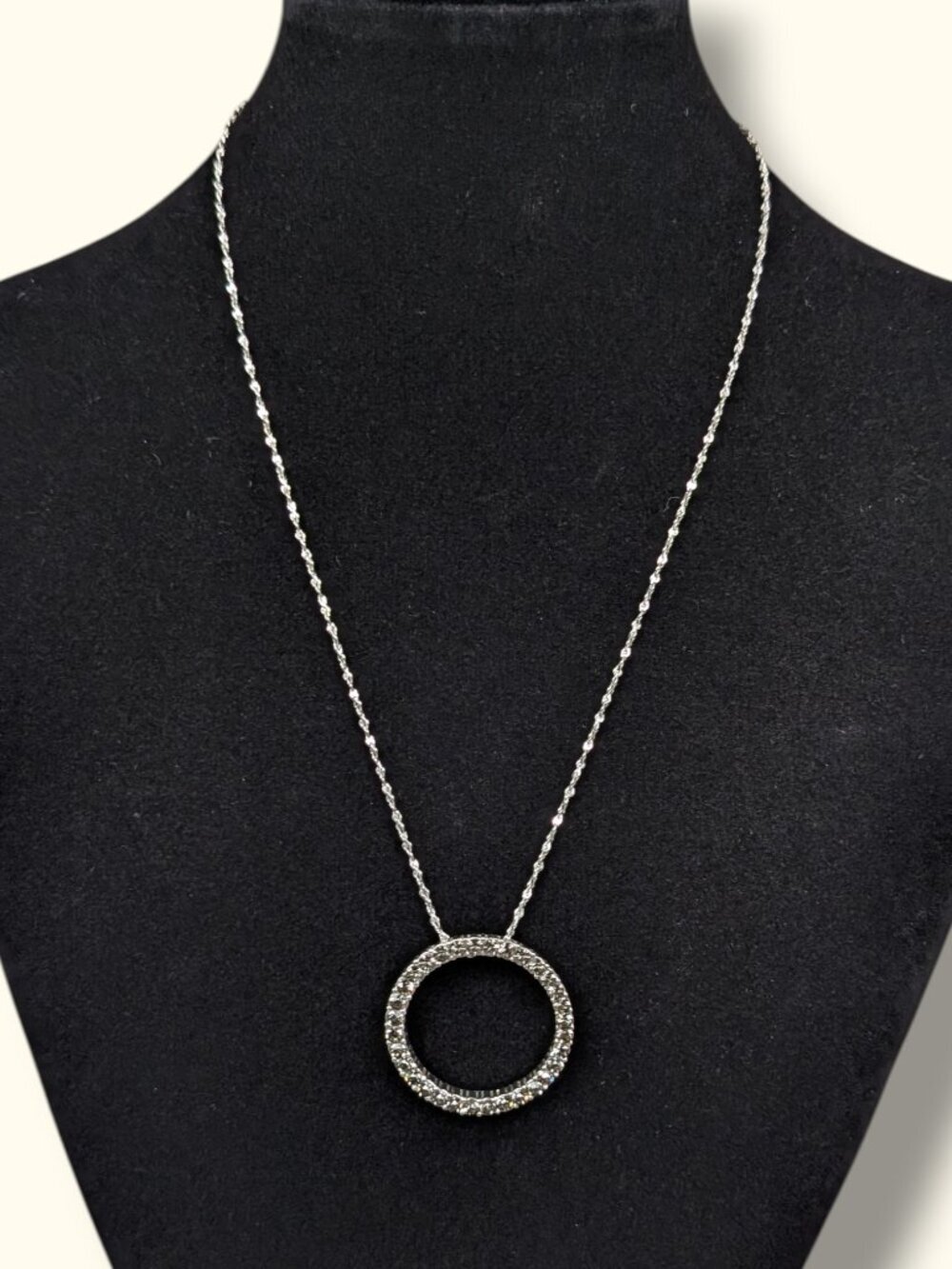 V. Dainty Crystal Rhinestone Circle Cut Out Pendant Necklace
